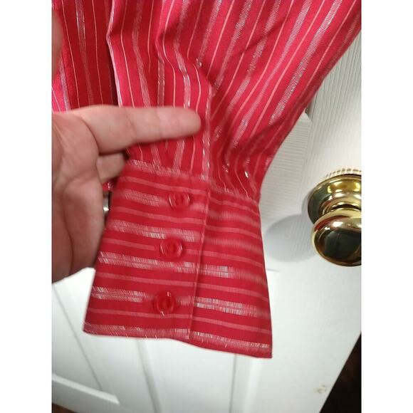 Croft &Barrow Red Silver Metallic Striped Long Sleeve Fitted Blouse. Size L - Picture 5 of 9